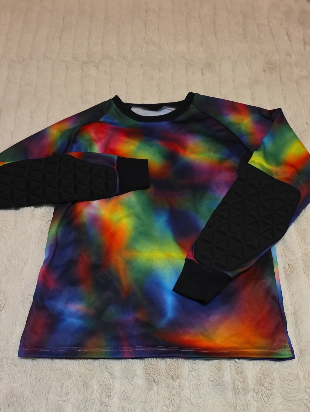 Soccer Rainbow Tie-Dye Long Sleeve Top with Black Elbow Patches